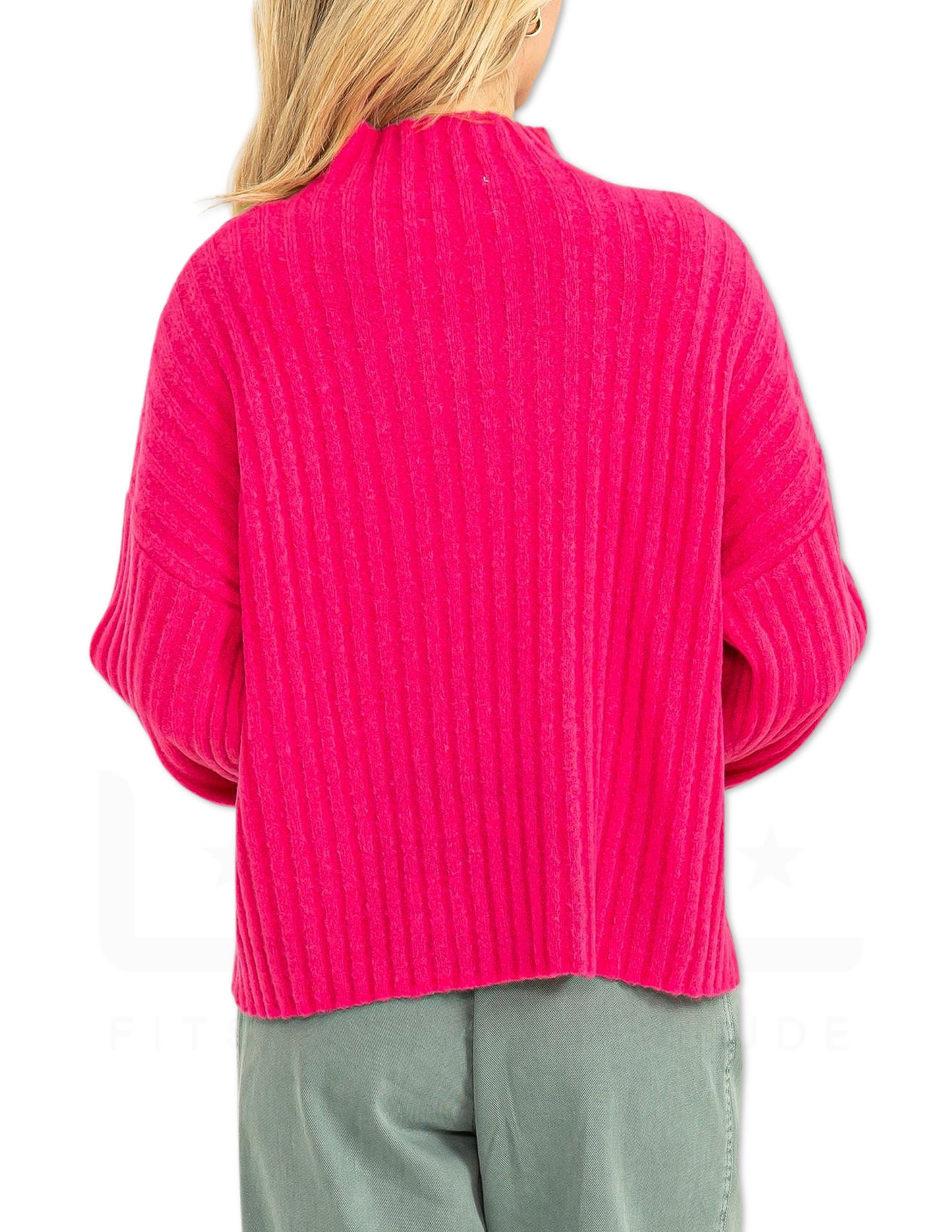 Ribbed High Neck Sweater - Fuchsia