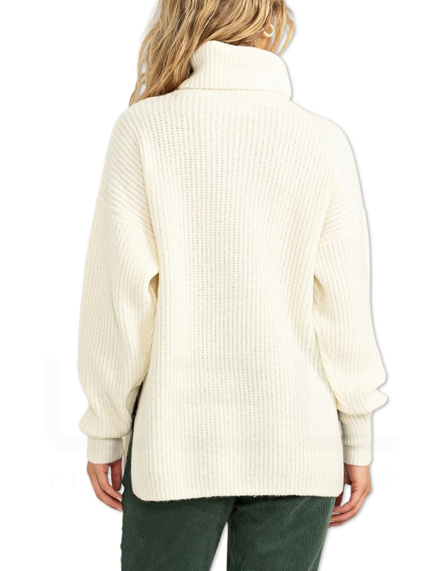 Turtleneck Side Slit Sweater - Cream