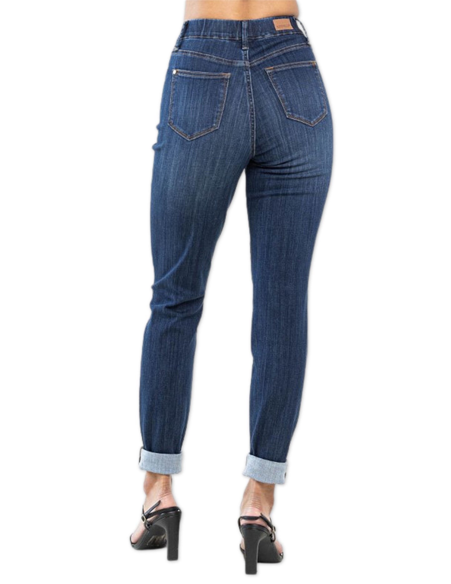High Waist Pull On Double Cuff Slim Jean