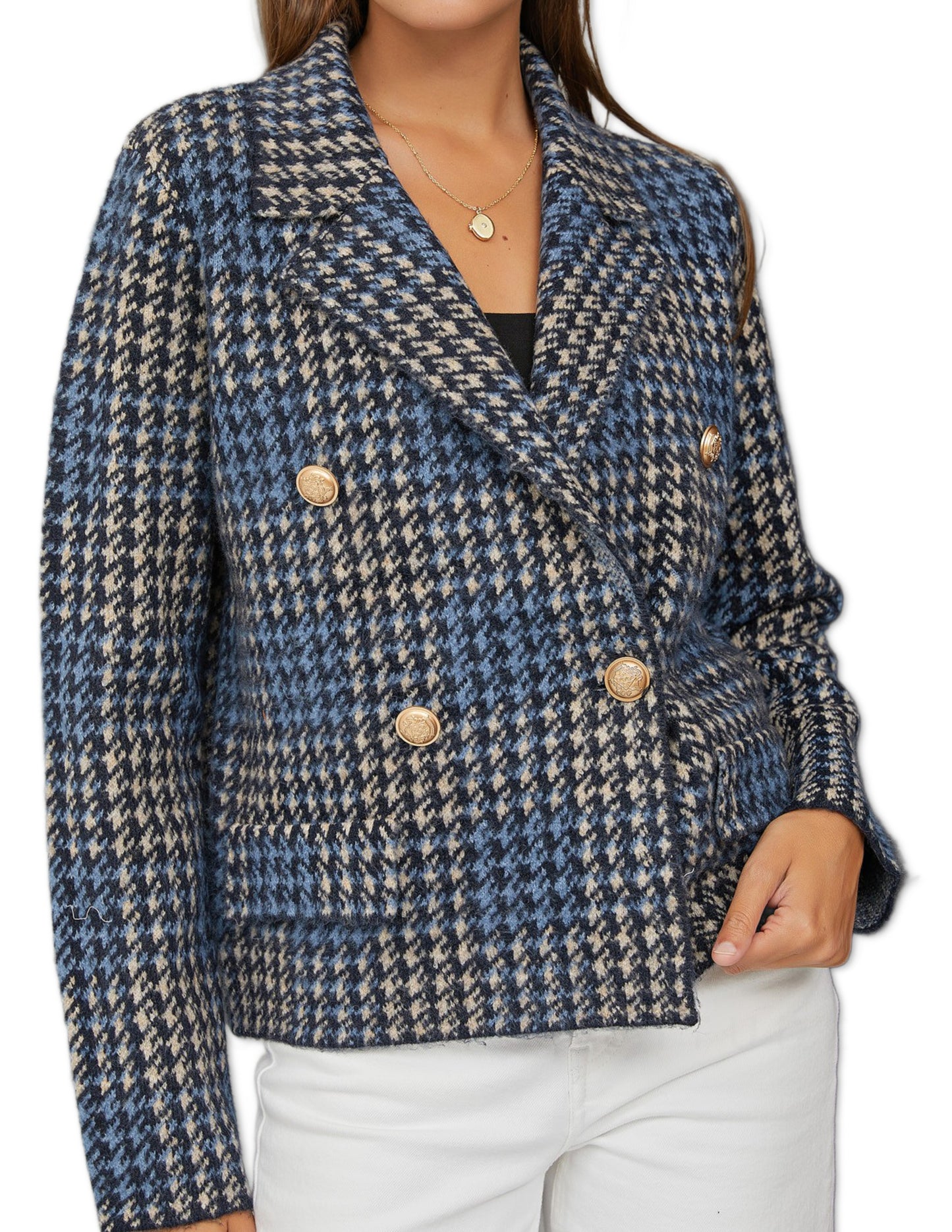 Houndstooth Jacket - Navy