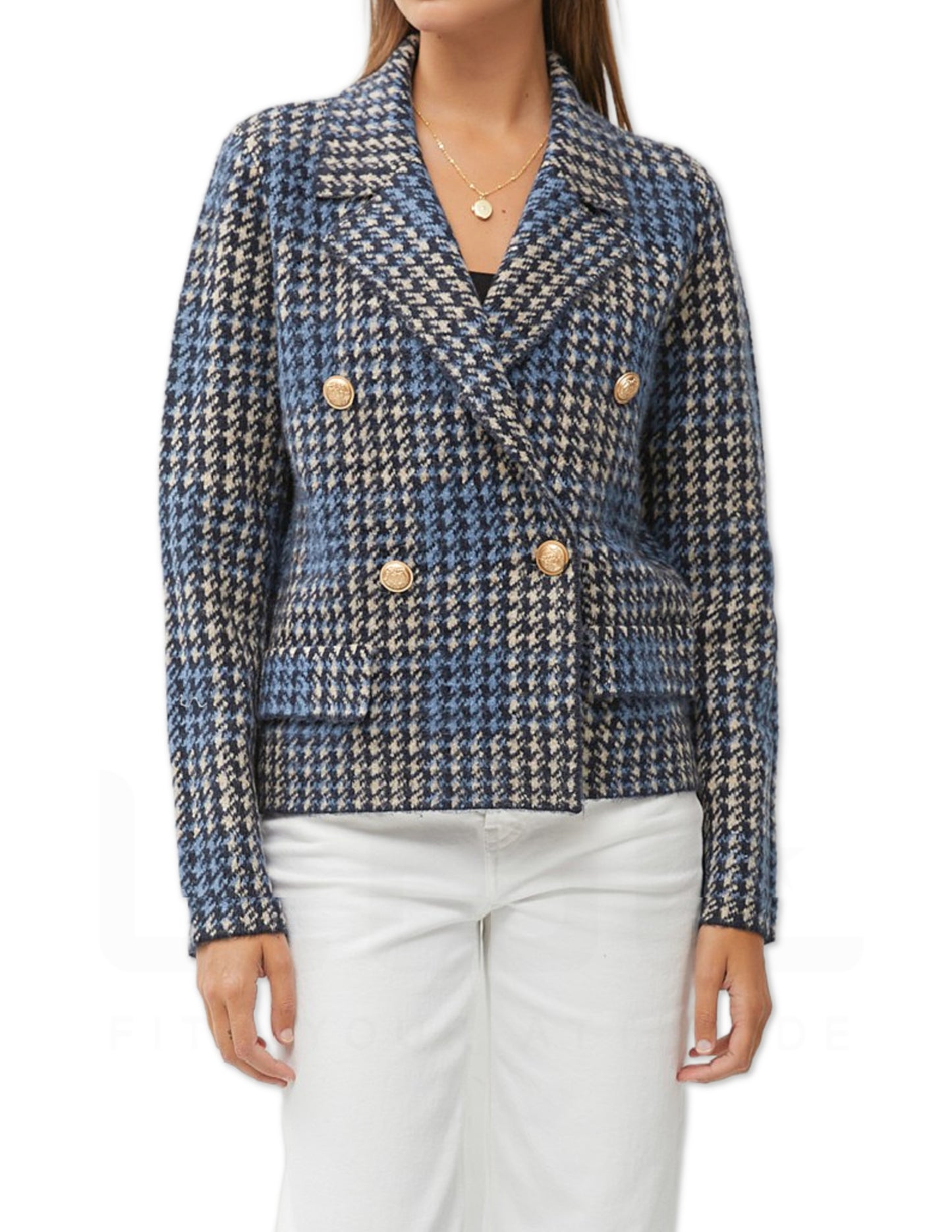 Houndstooth Jacket - Navy