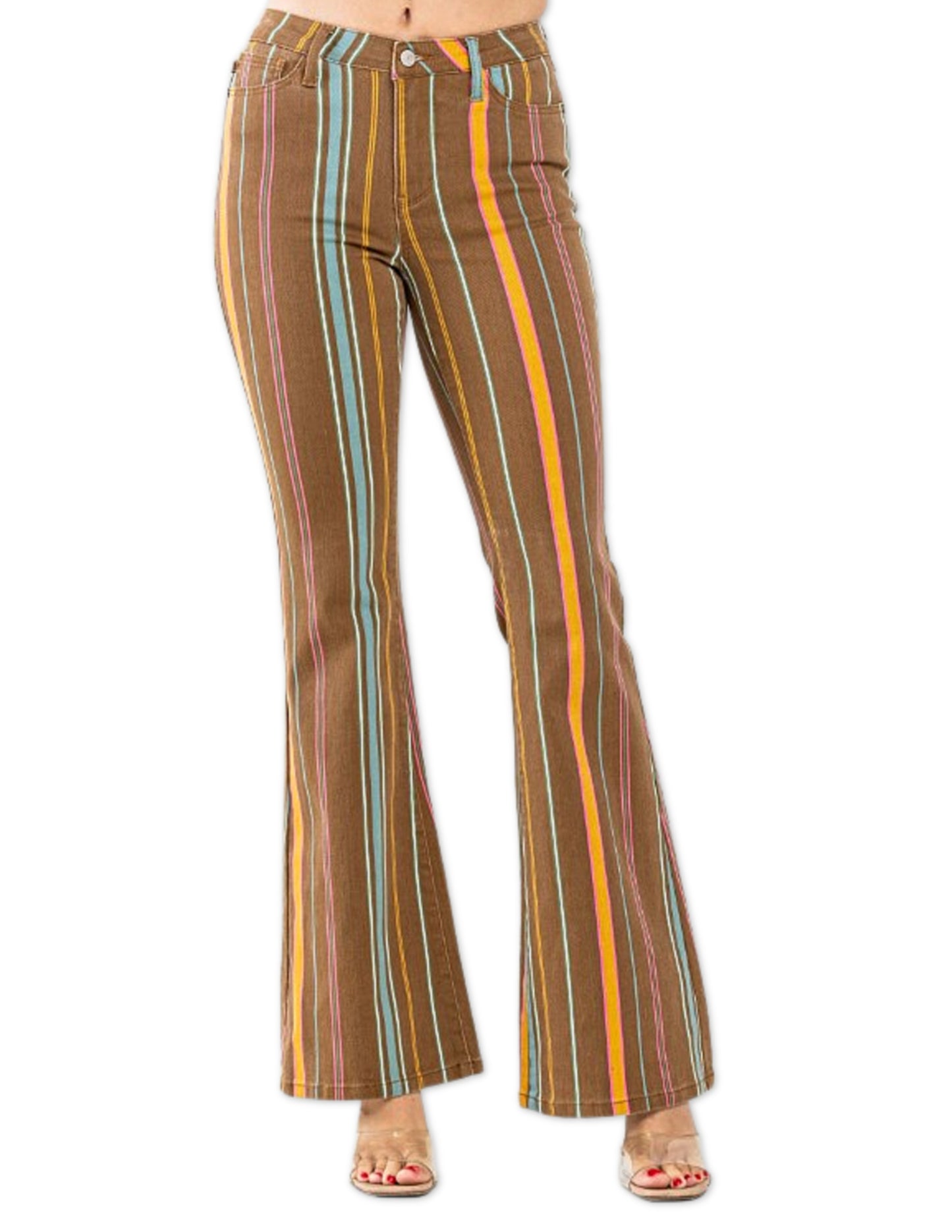 Mid Rise Stretch Stripe Flare