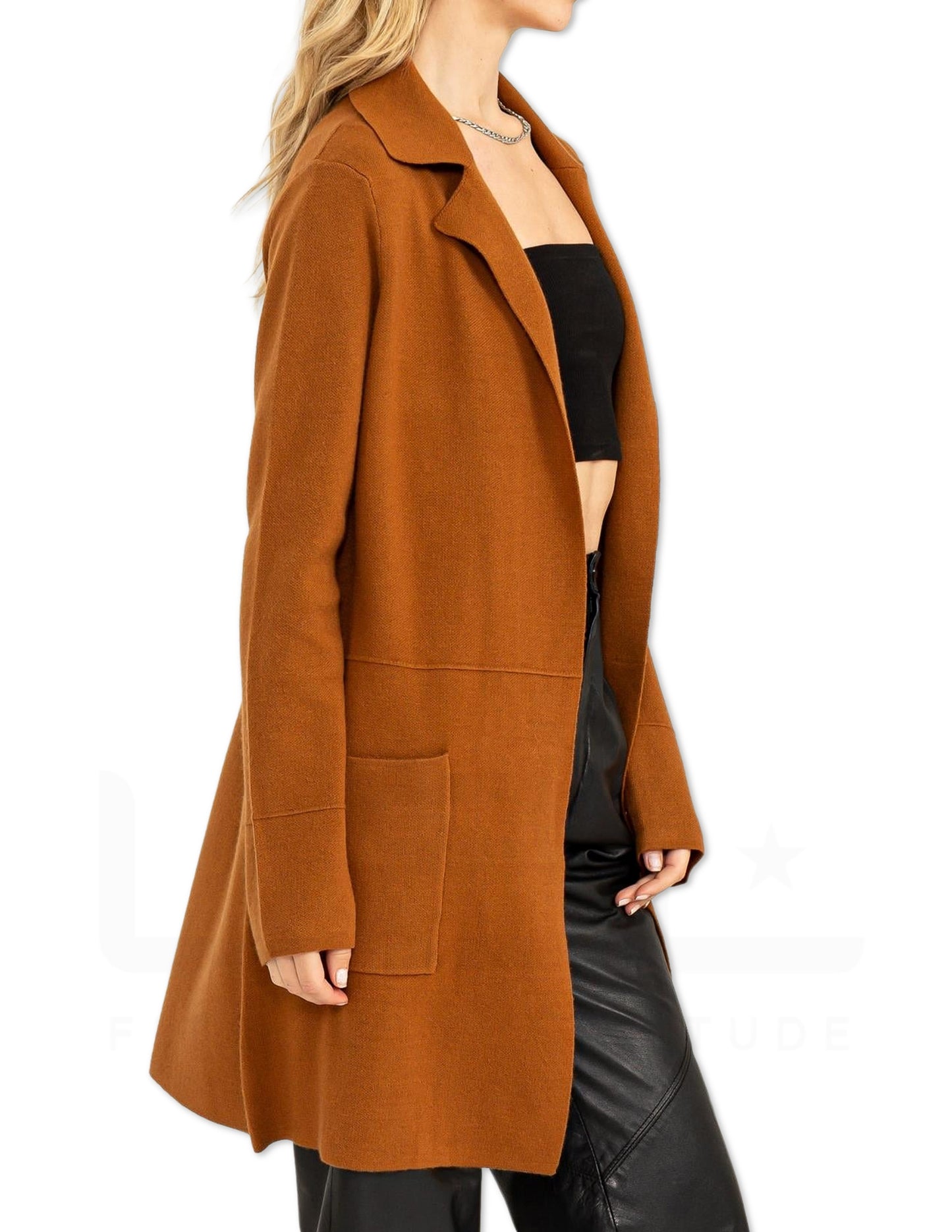Lapel Duster Cardigan - Pale Brown