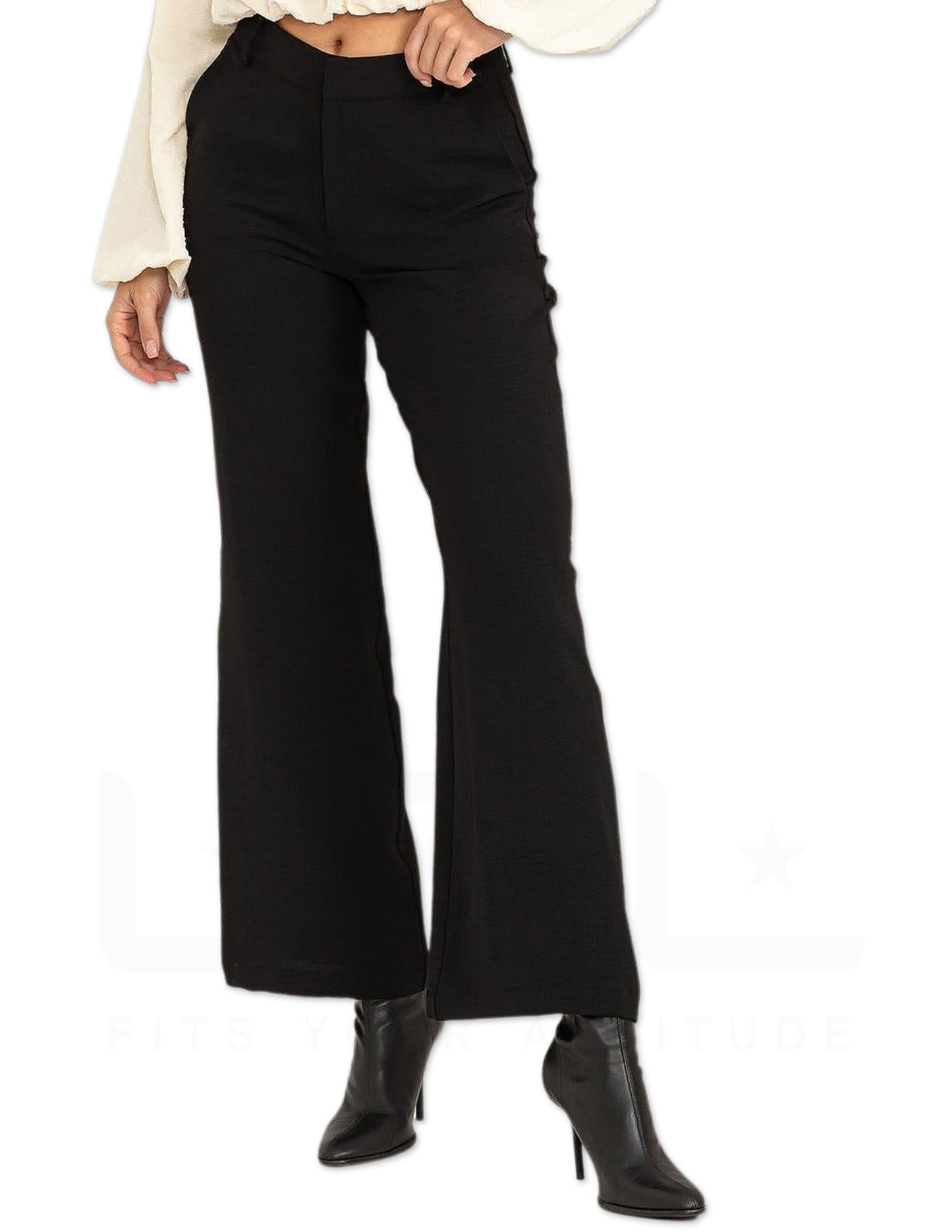 High Waist Slim Fit Pants - Black