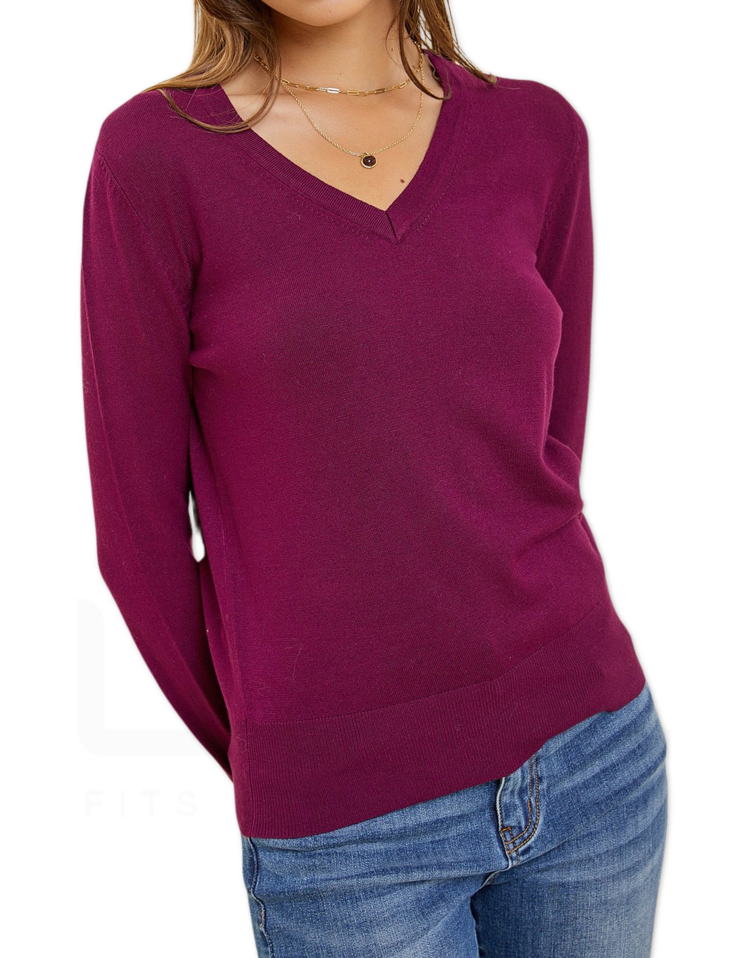Lightweight V-Neck Sweater - Magenta