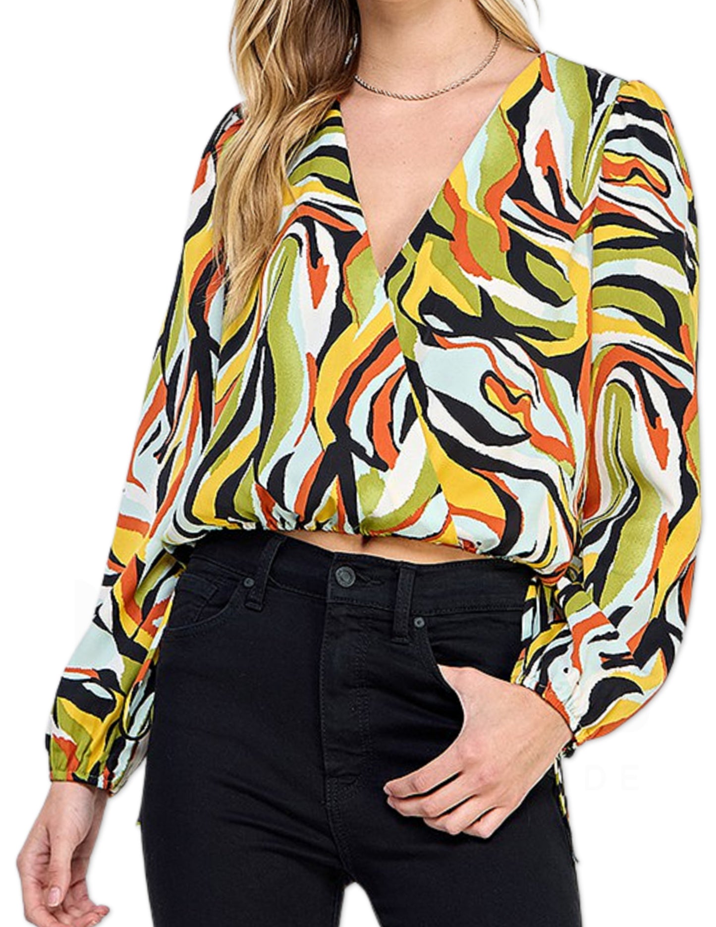 Printed Waist Detail Blouse - Citron Multi