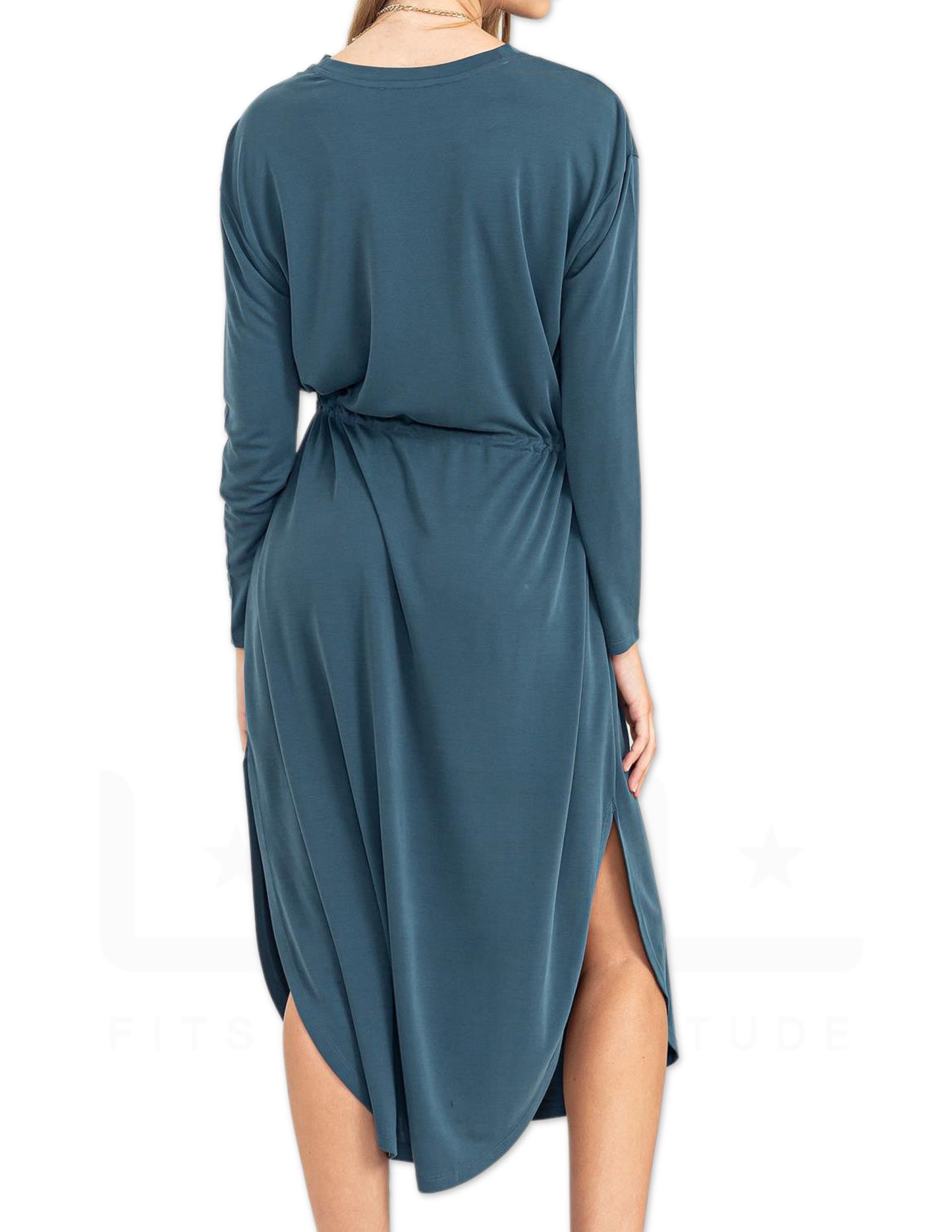 Drawstring Tie-Waist Midi Dress - Deep Pond