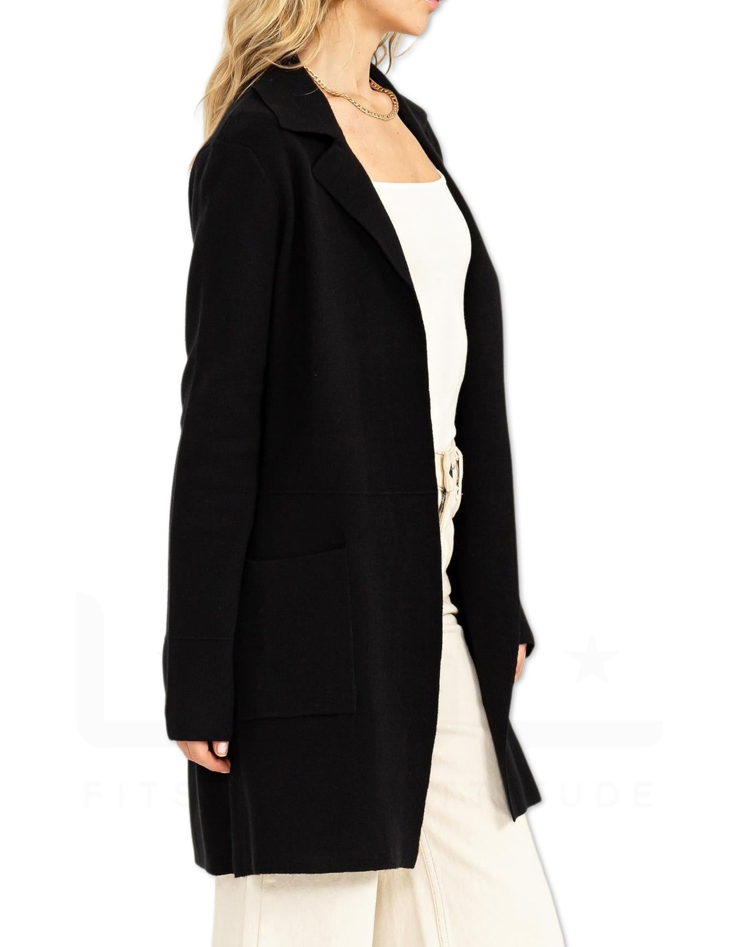 Lapel Duster Cardigan - Black