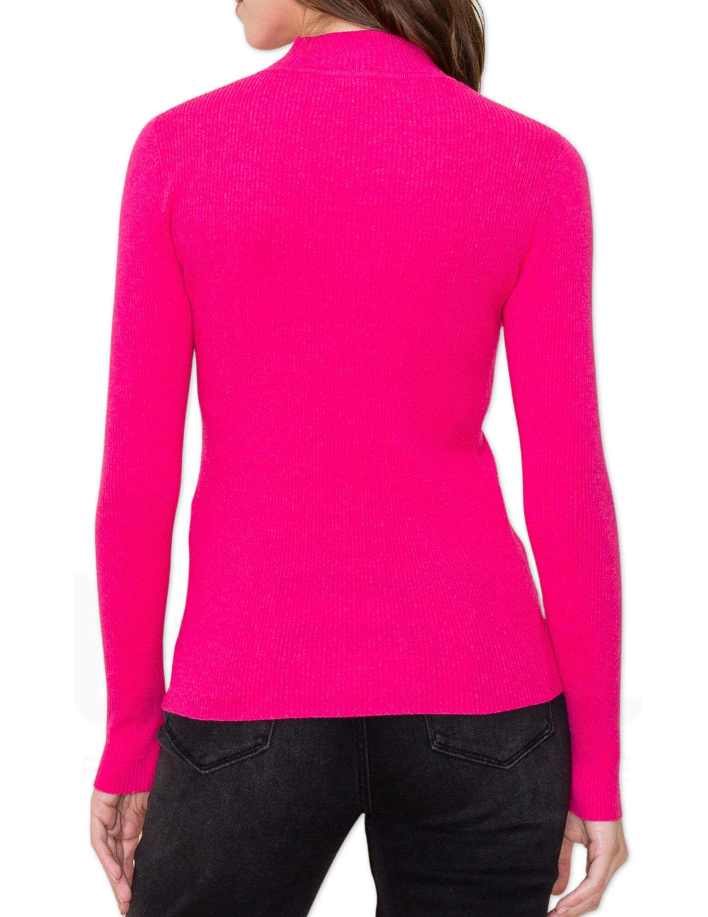 Ribbed Turtleneck Sweater - Fuchsia