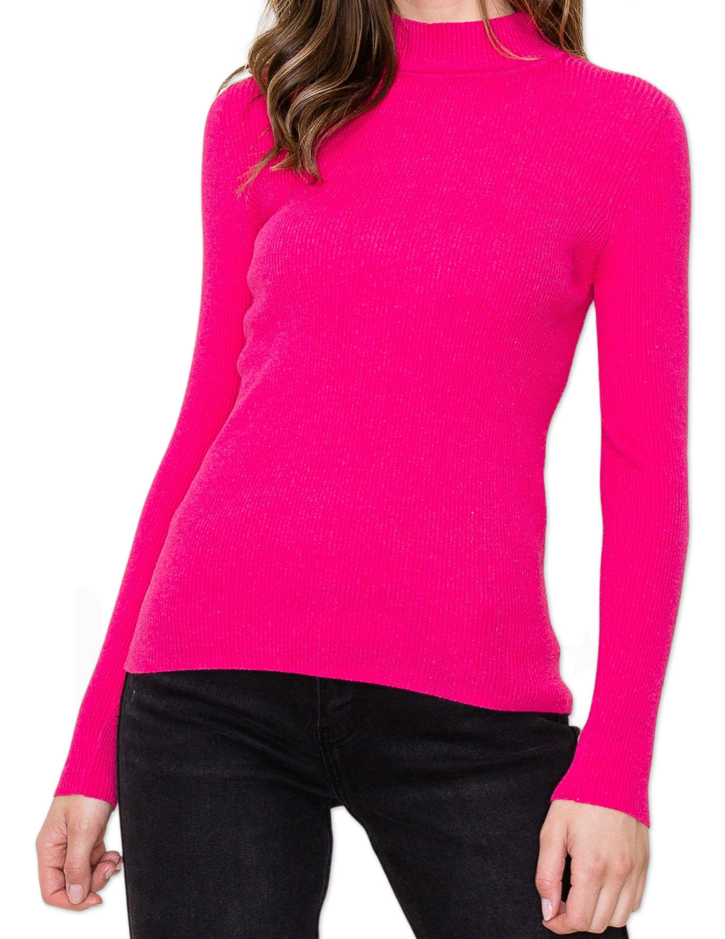 Ribbed Turtleneck Sweater - Fuchsia