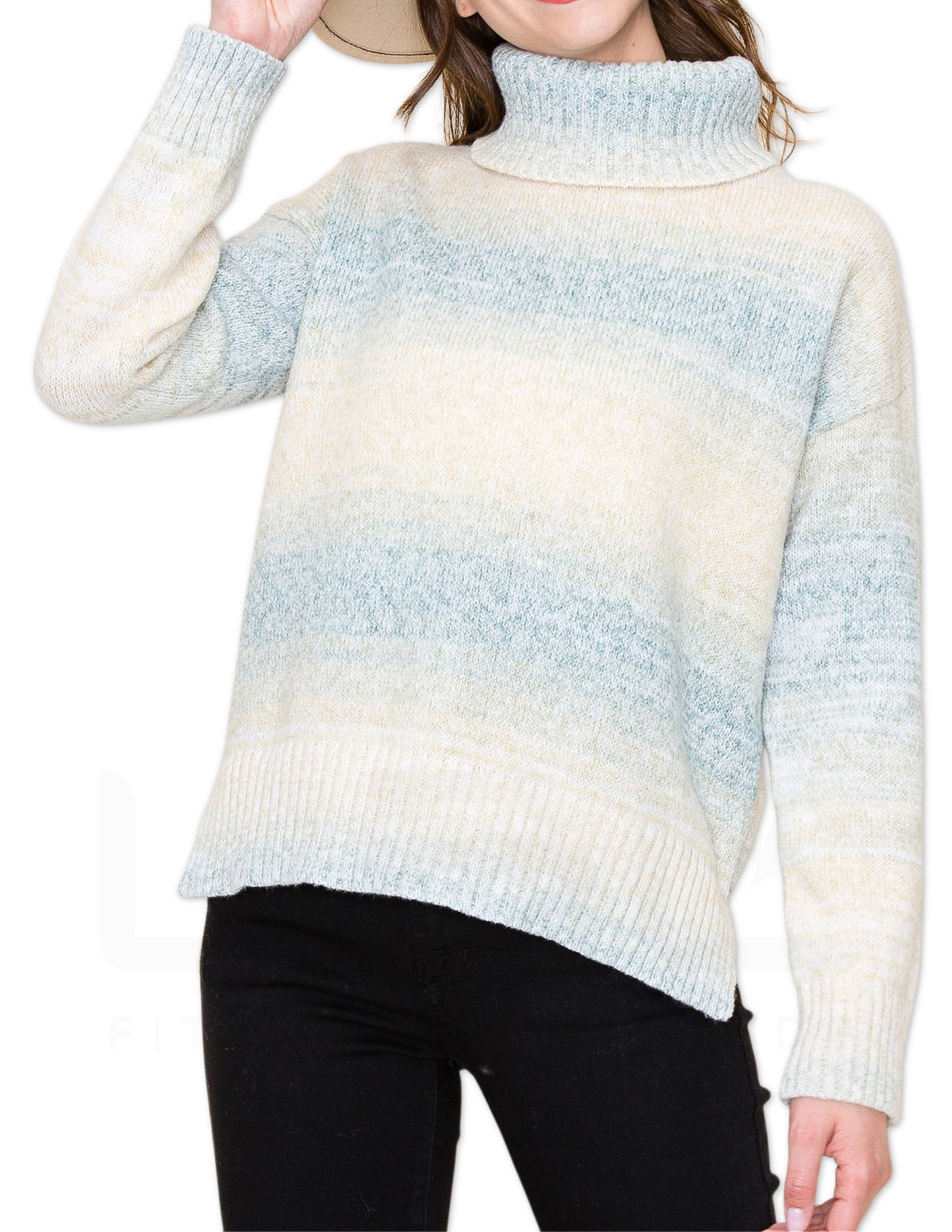 Ombre Turtleneck Sweater - Yellow and Green