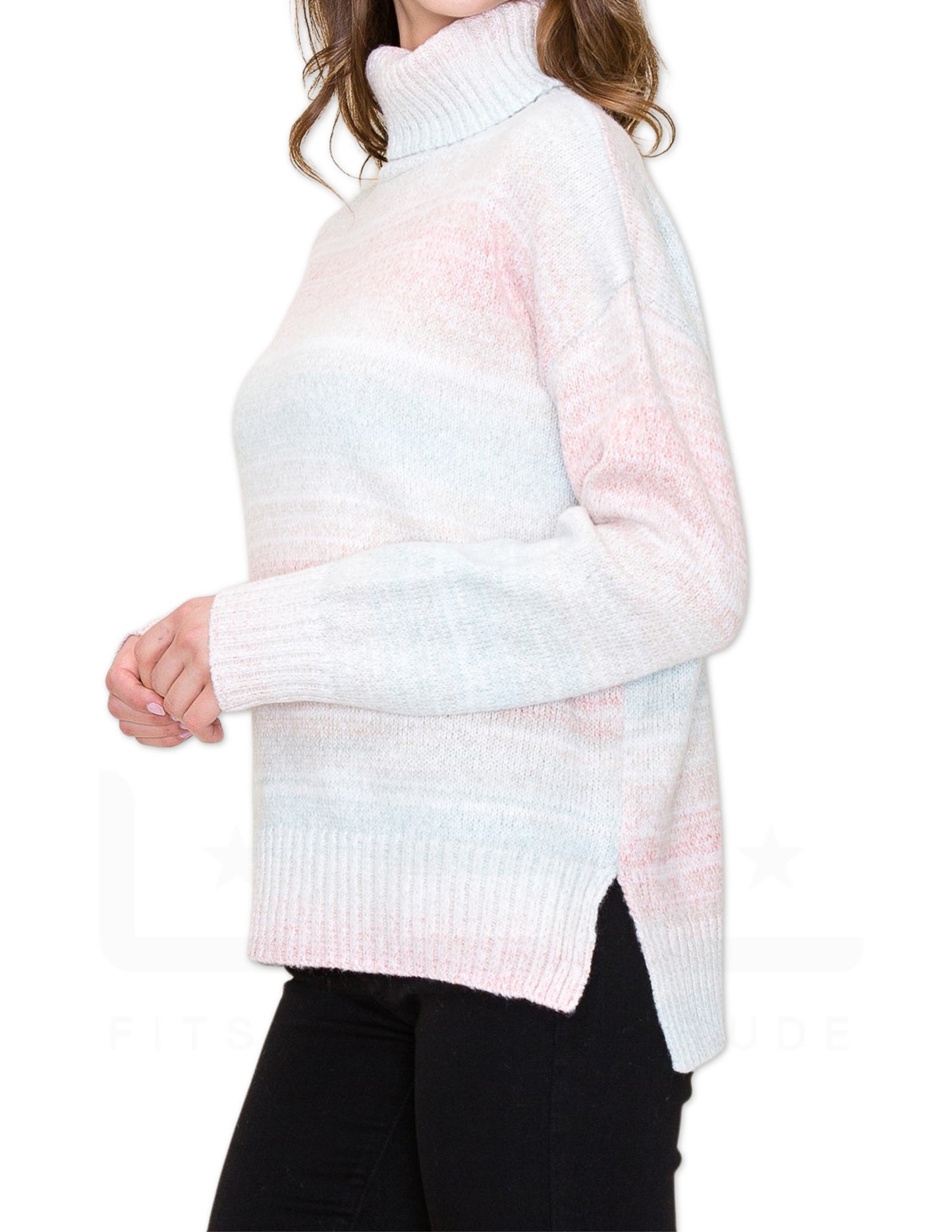 Ombre Turtleneck Sweater - Pink and Taupe