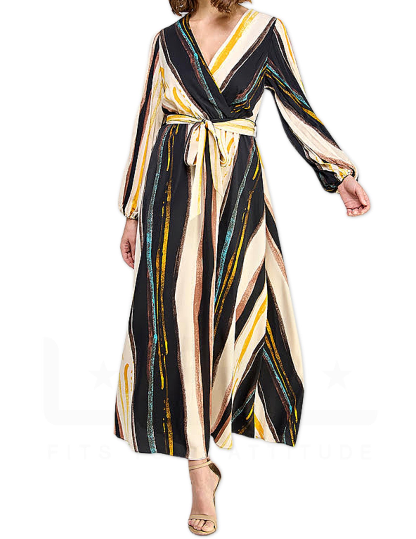 Pleated Dress - Aqua & Yellow