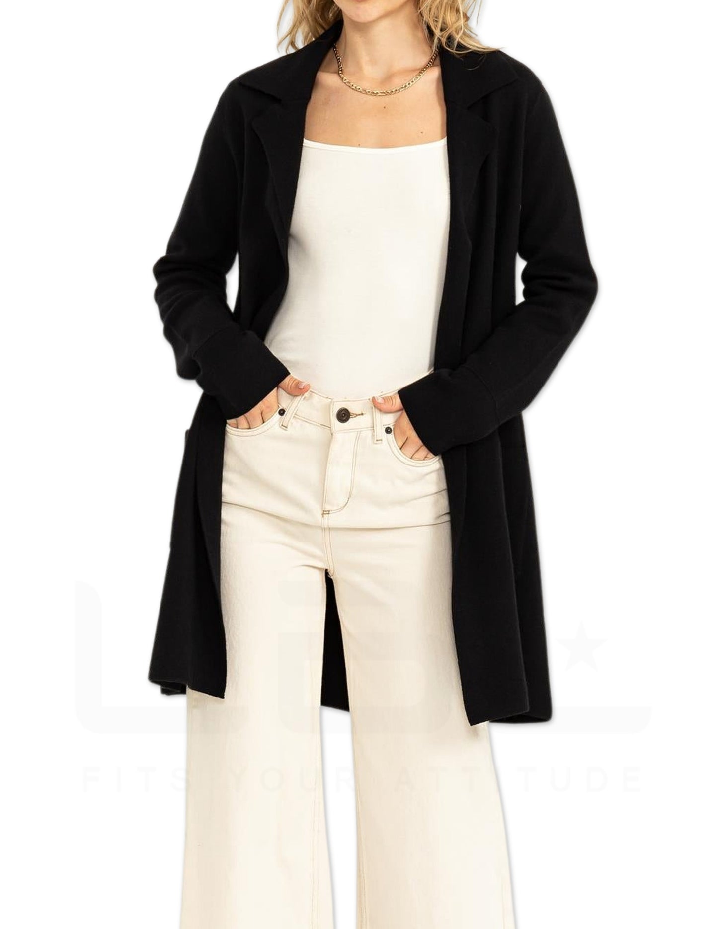 Lapel Duster Cardigan - Black
