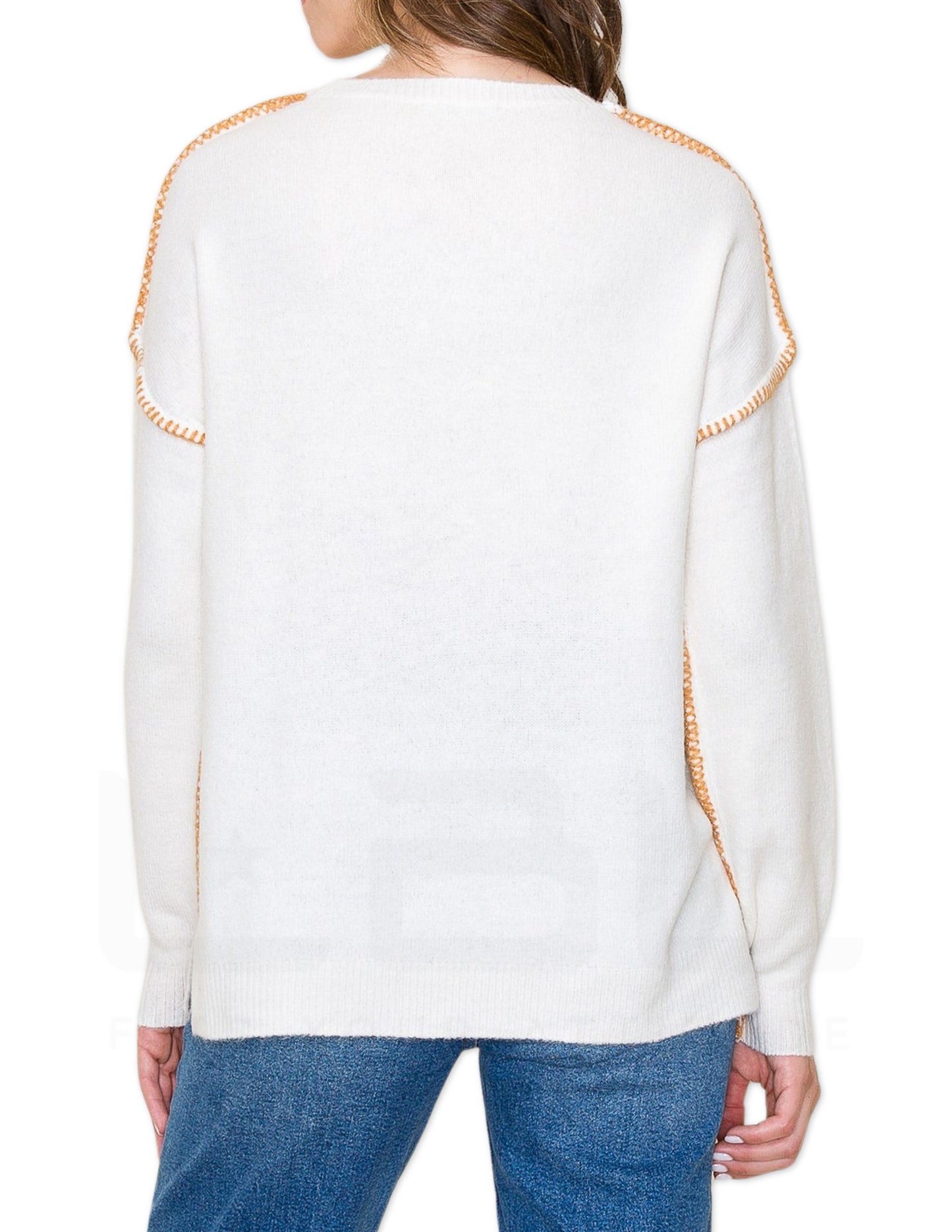 Exposed Seam Sweater - Camel and Ivory