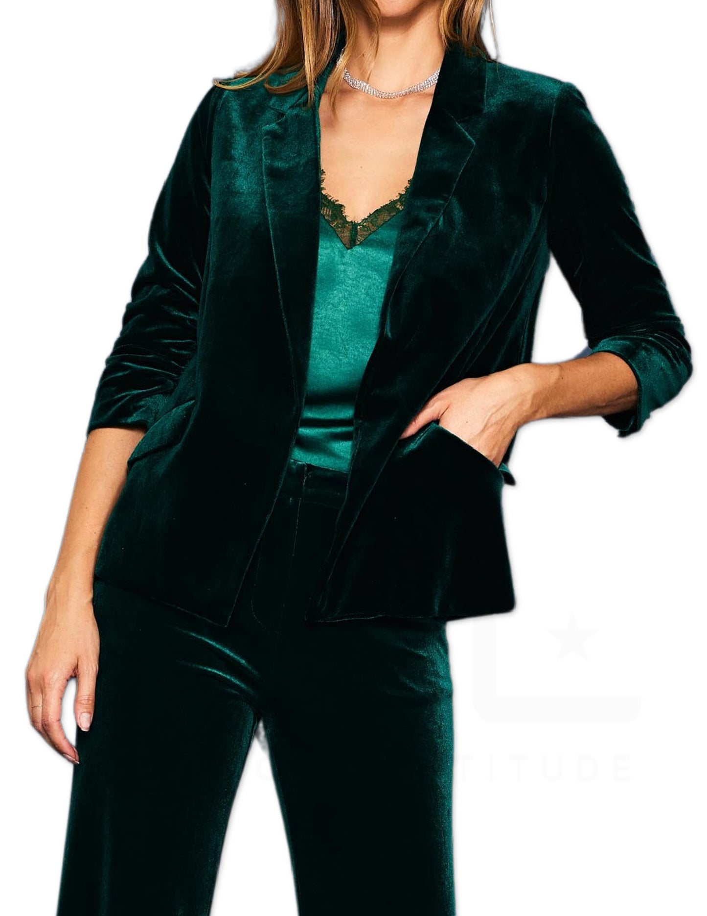 Velvet Blazer - Hunter Green