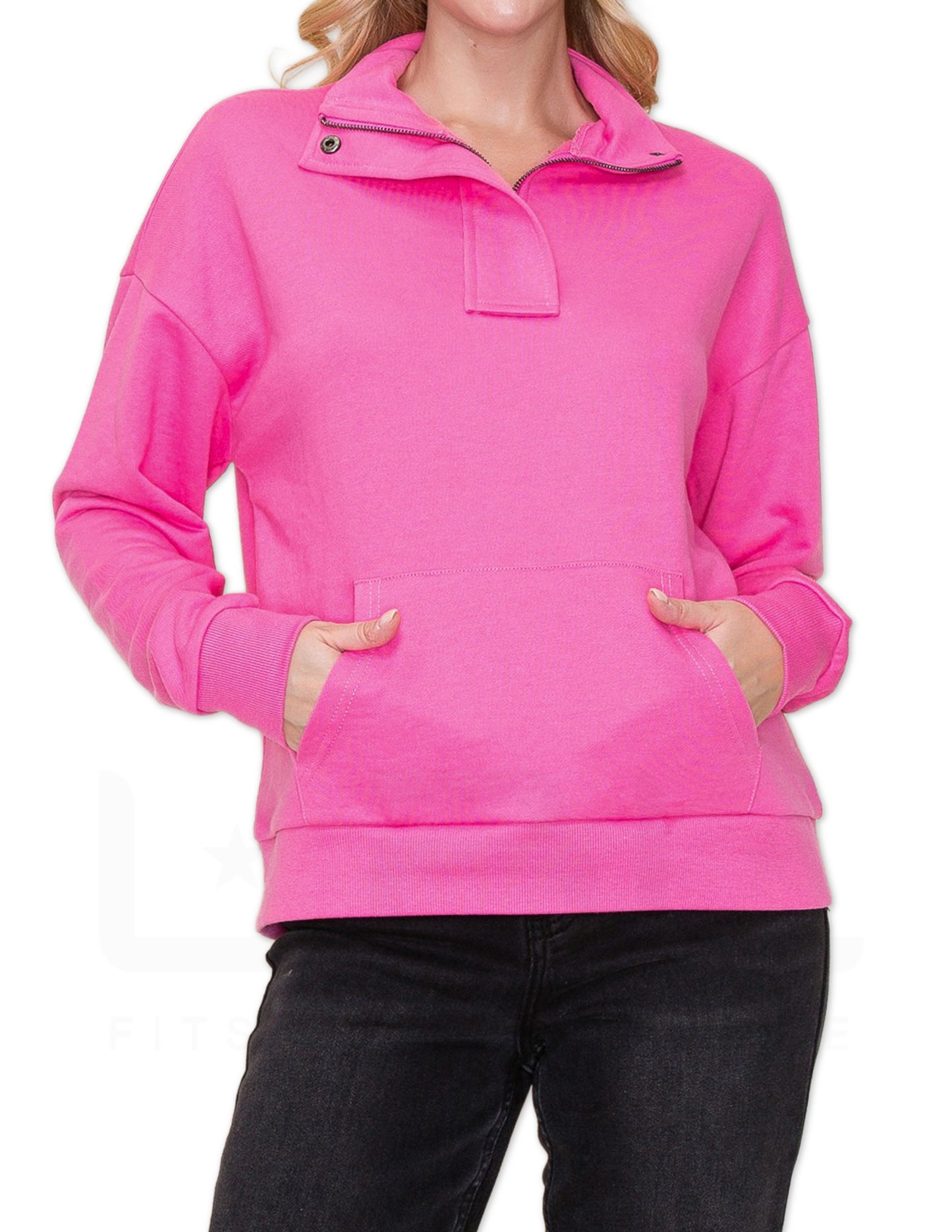 Half Zip Up Sweatshirt - Bubble Gum