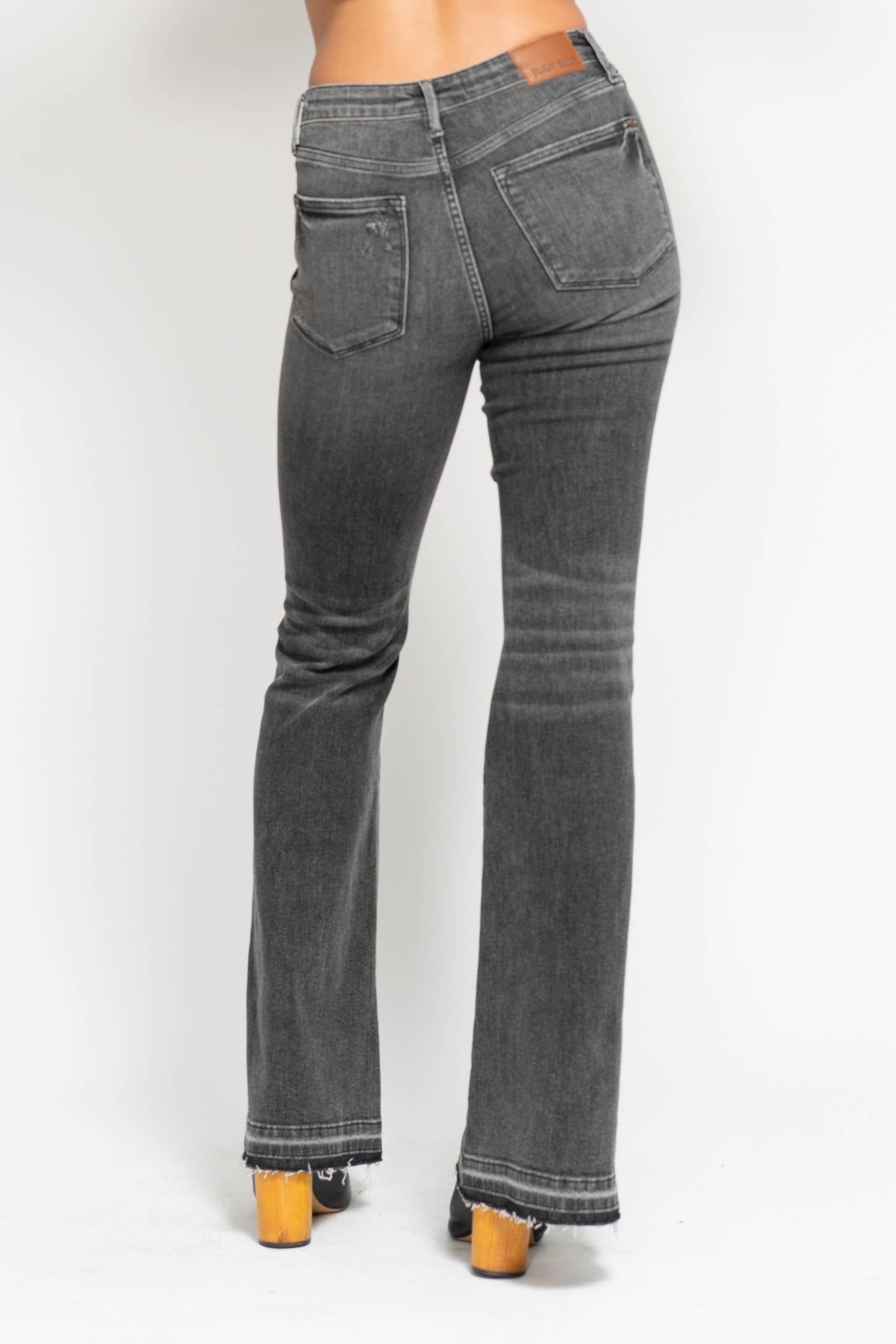 Gray Mid-Rise Washed Flare Jeans