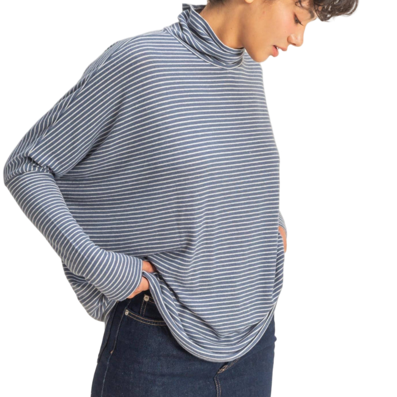 Dusty Blue Striped Dolman-Sleeve Top