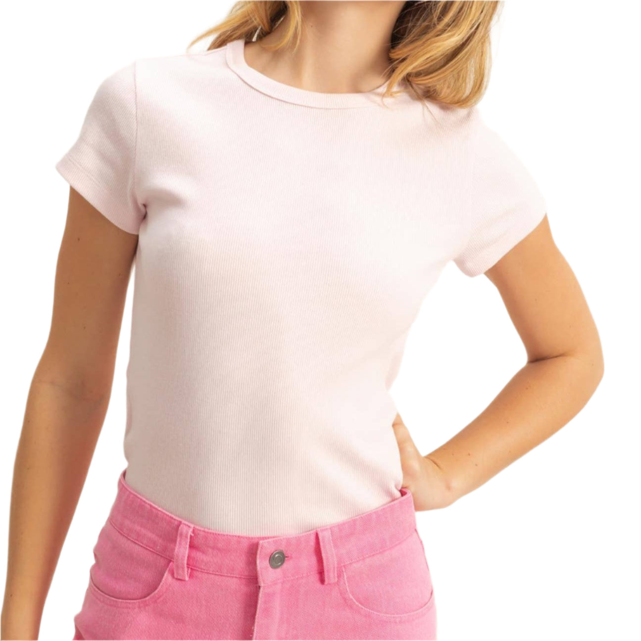 White Ribbed Short Sleeve Tee