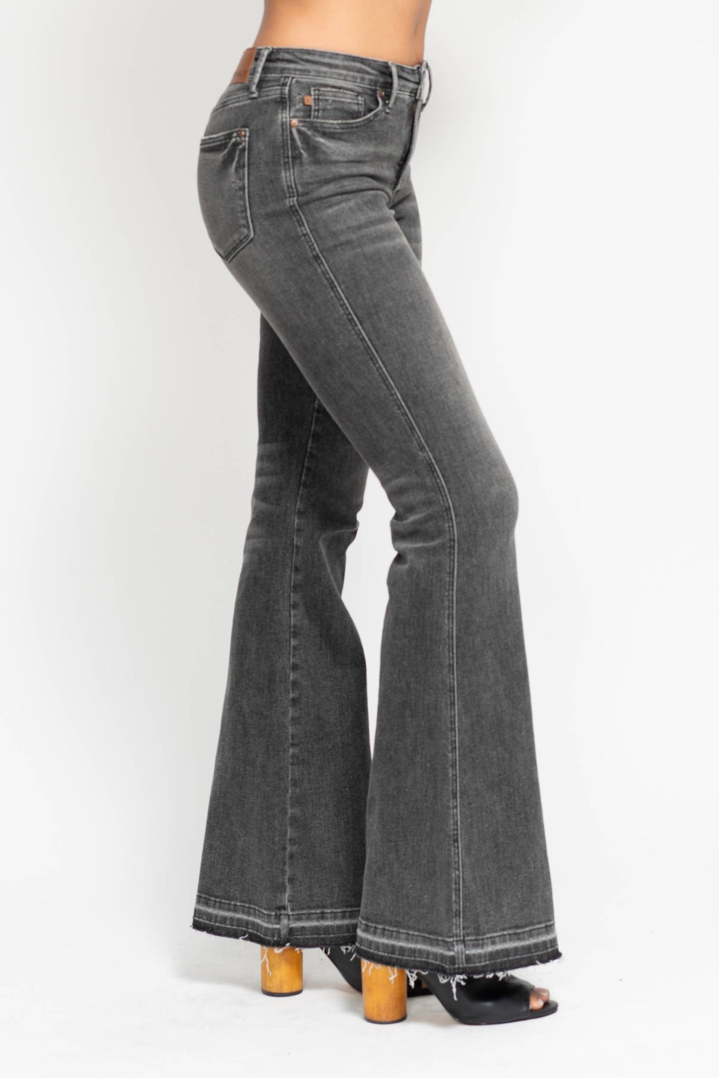 Gray Mid-Rise Washed Flare Jeans