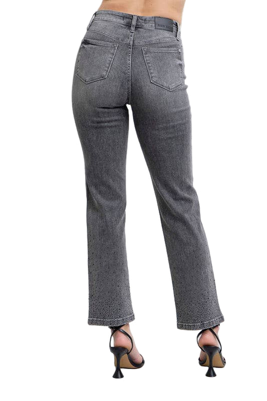 Gray Rhinestone Straight Jean