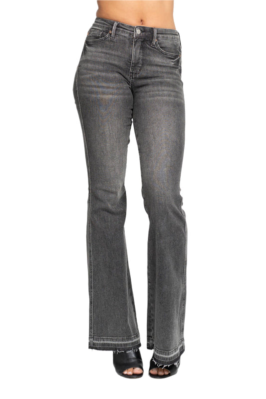 Gray Mid-Rise Washed Flare Jeans
