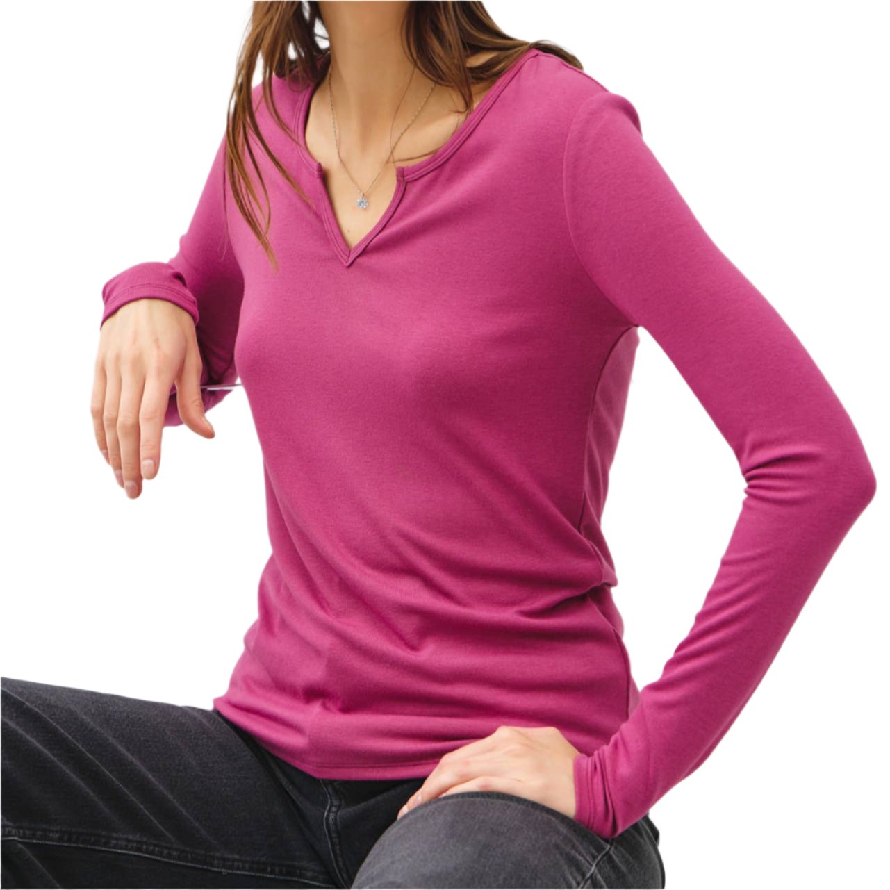 Magenta Split Neck Tee