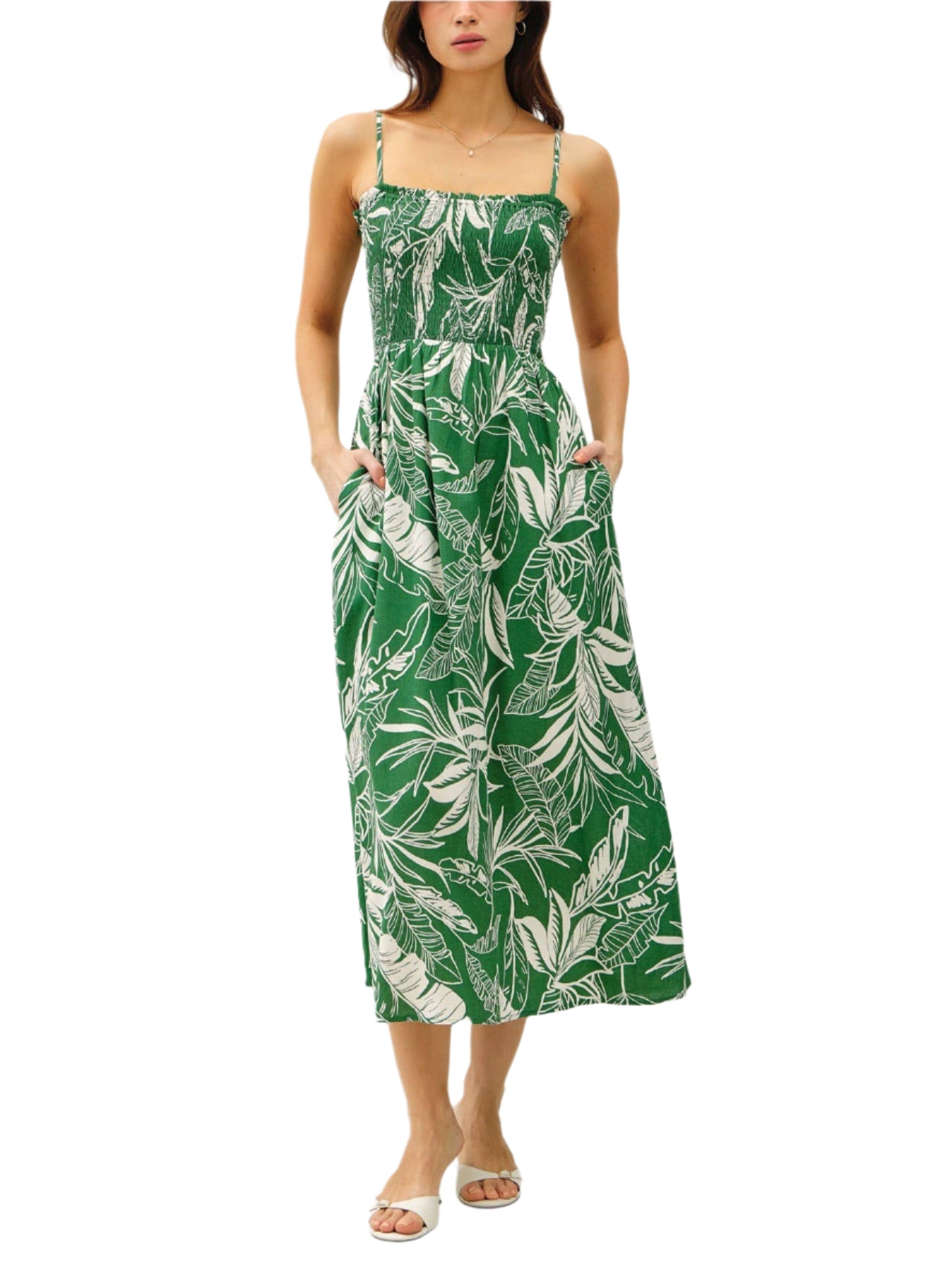 Leaf Print Midi Dress