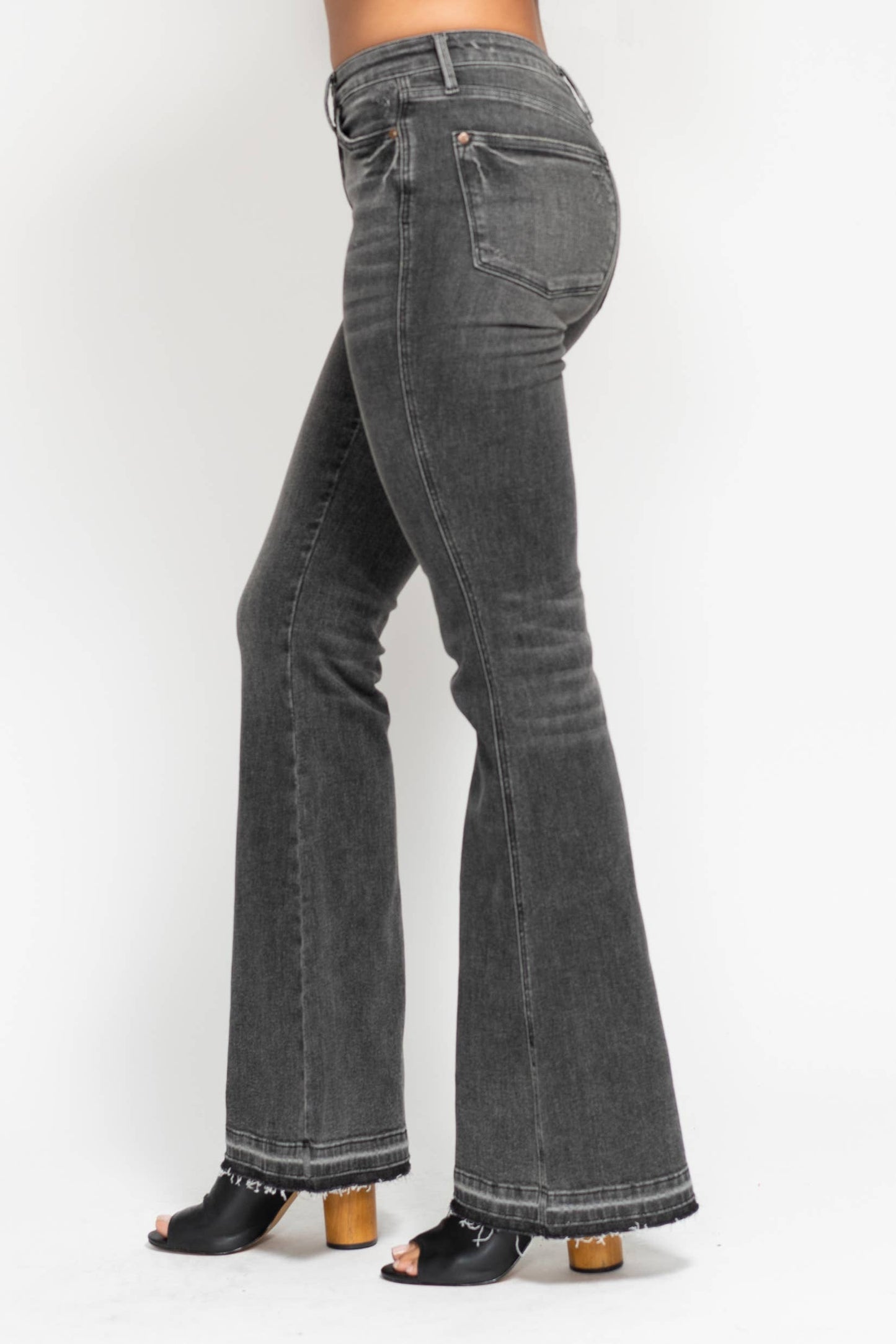 Gray Mid-Rise Washed Flare Jeans