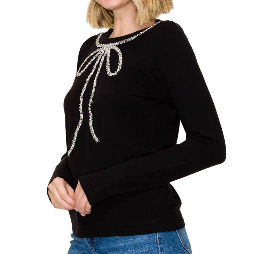 Jewel Bow Black Sweater
