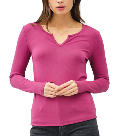 Magenta Split Neck Tee