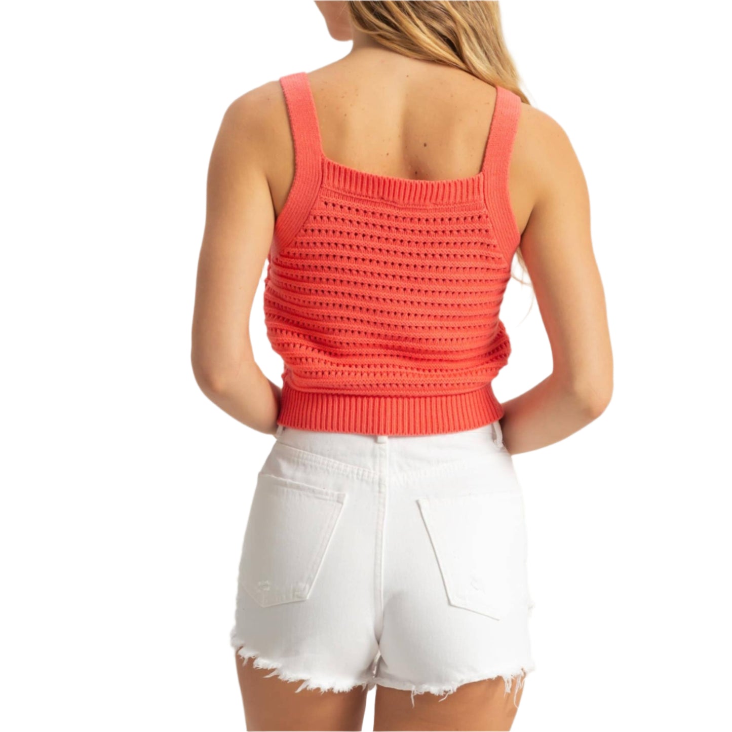 Coral Thick Strap Square Neck Fitted Tank