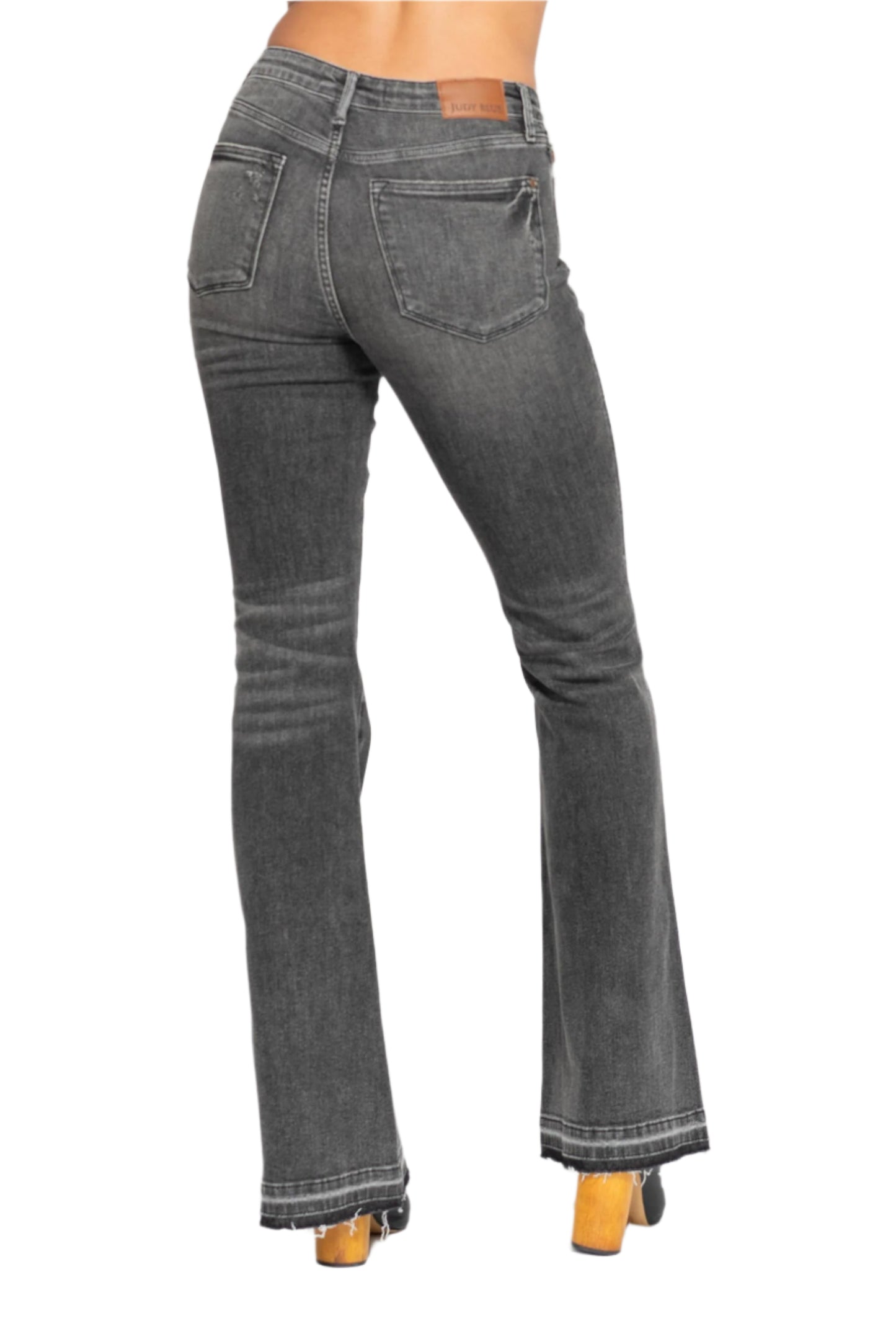 Gray Mid-Rise Washed Flare Jeans