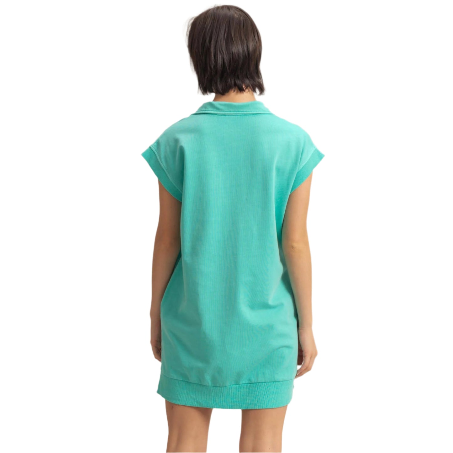 Iced Aqua Half Zip Up Mock Neck Mini Dress