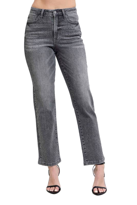 Gray Rhinestone Straight Jean