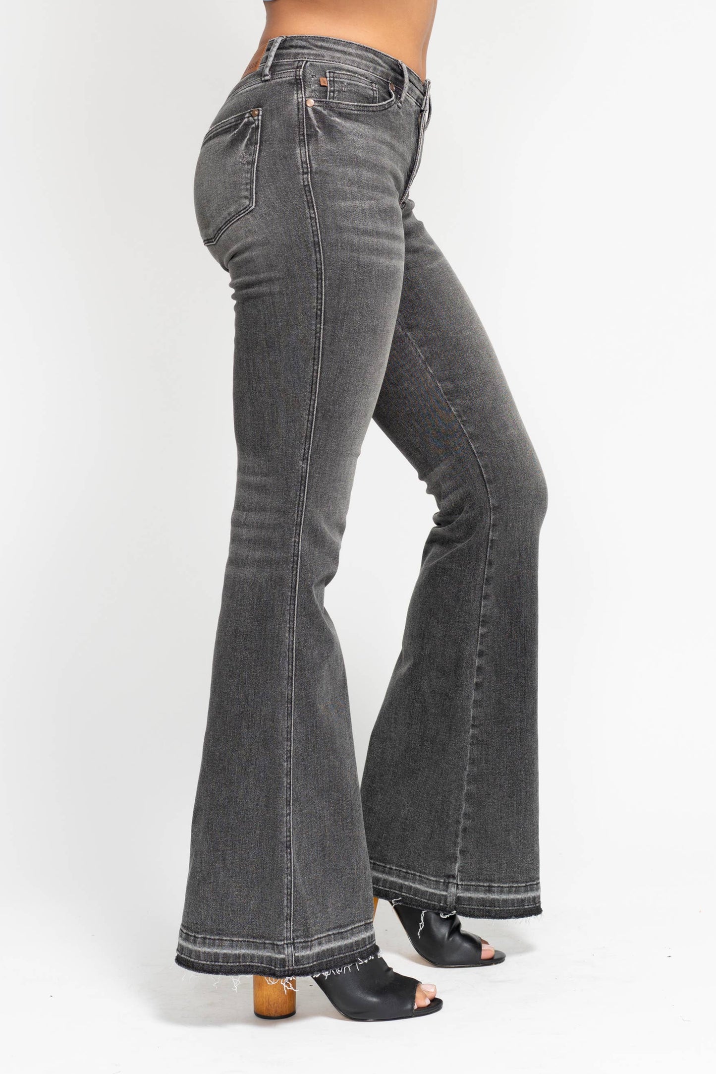 Gray Mid-Rise Washed Flare Jeans