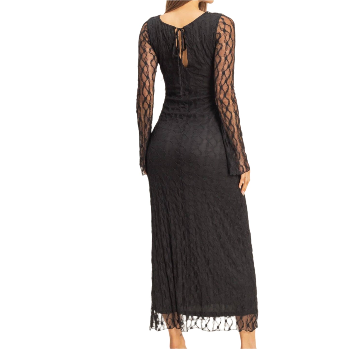 Black Lace Overlay Fitted Dress