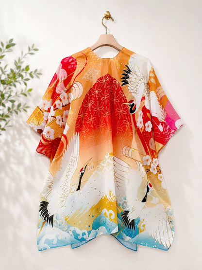 Japanese Crane Wave Cherry Blossom Kimono