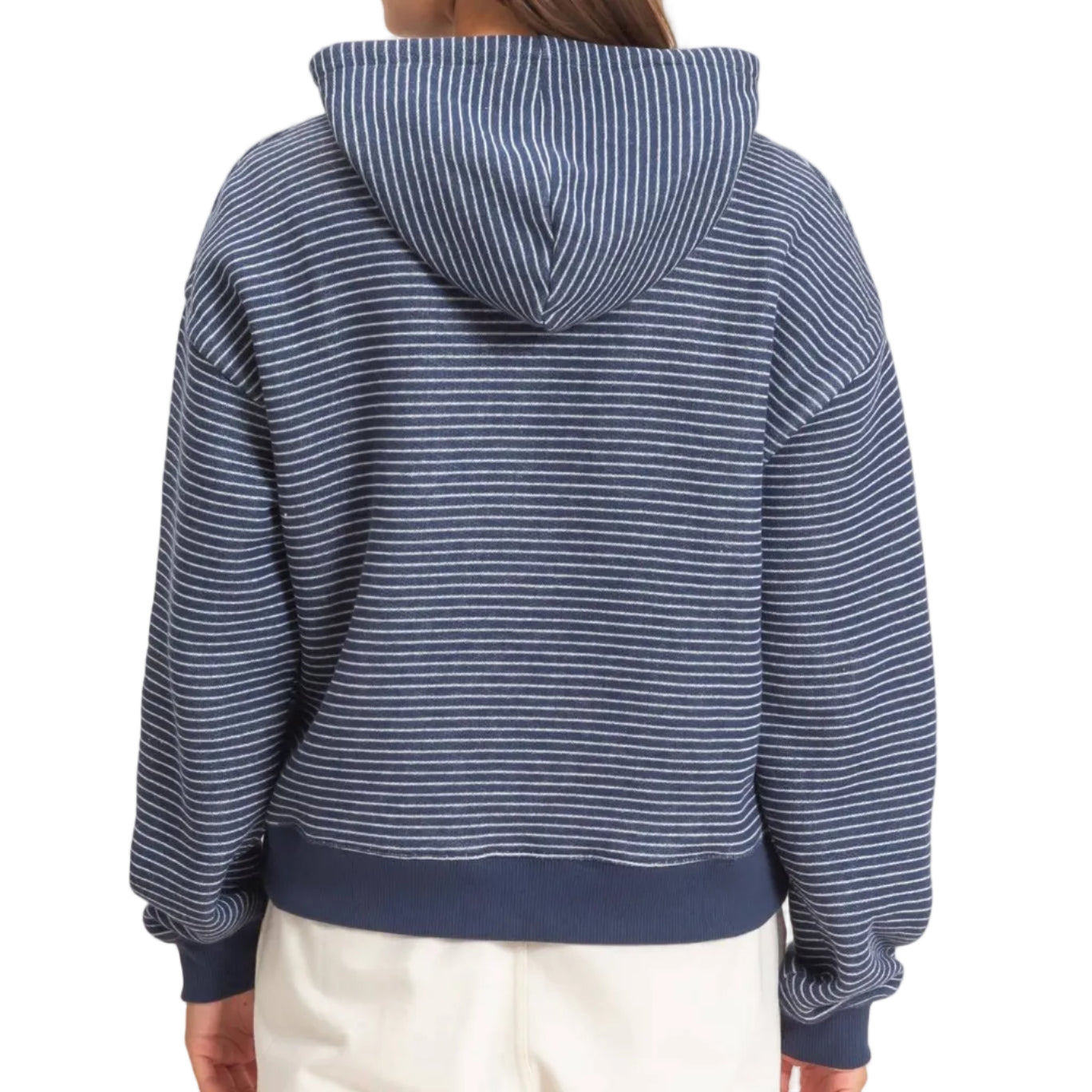 Navy Striped French Terry Hoodie