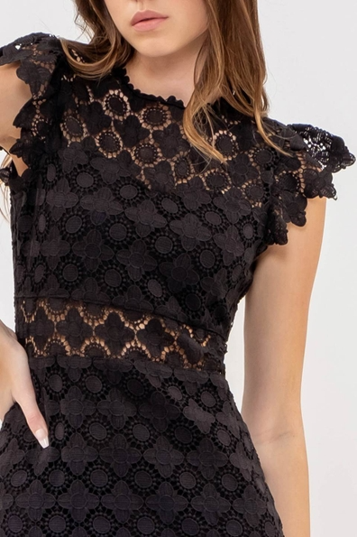 Black Lace Ruffle Midi Dress