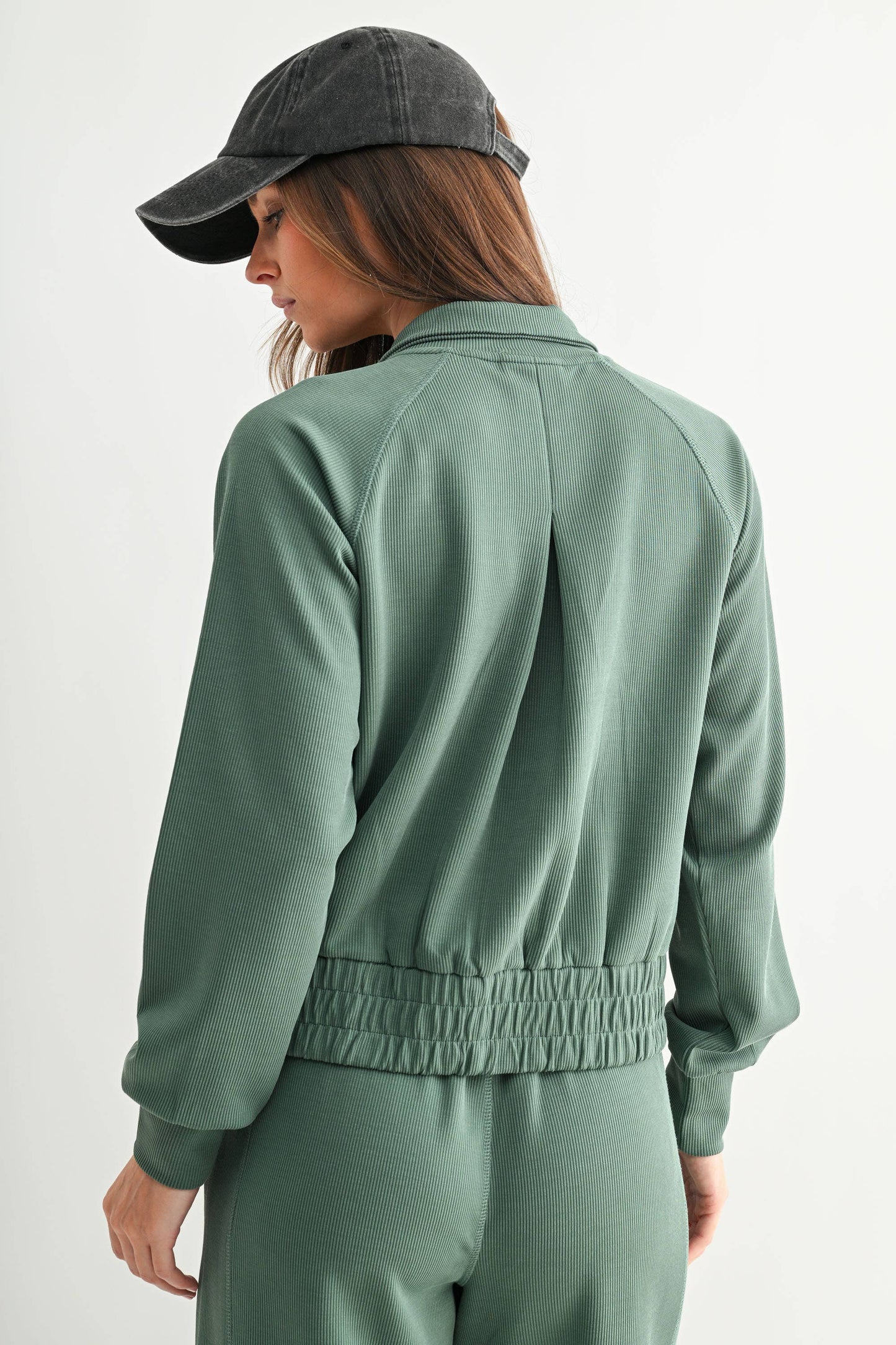Luxe Sand Elder Green Wash Rib Zip Jacket