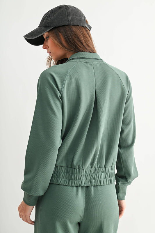 Luxe Sand Elder Green Wash Rib Zip Jacket