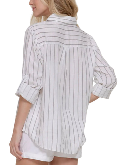 White Stripe Linen Oversized Shirt