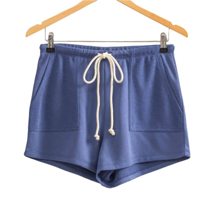 Dusty Blue Comfy Mid-Waist Drawstring Shorts