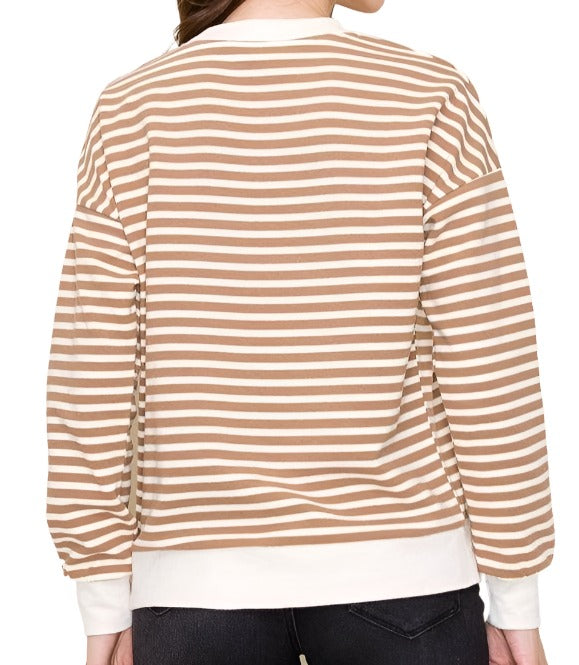 Crew Neck Textured Stripe Pullover