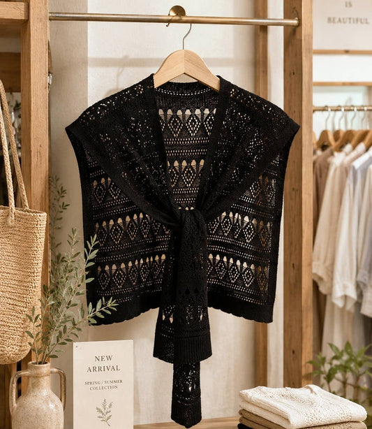 Black Sweater Style Knit Scarf Wrap
