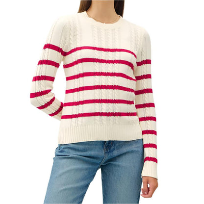 Ivory and Red Cotton Blend Sweater