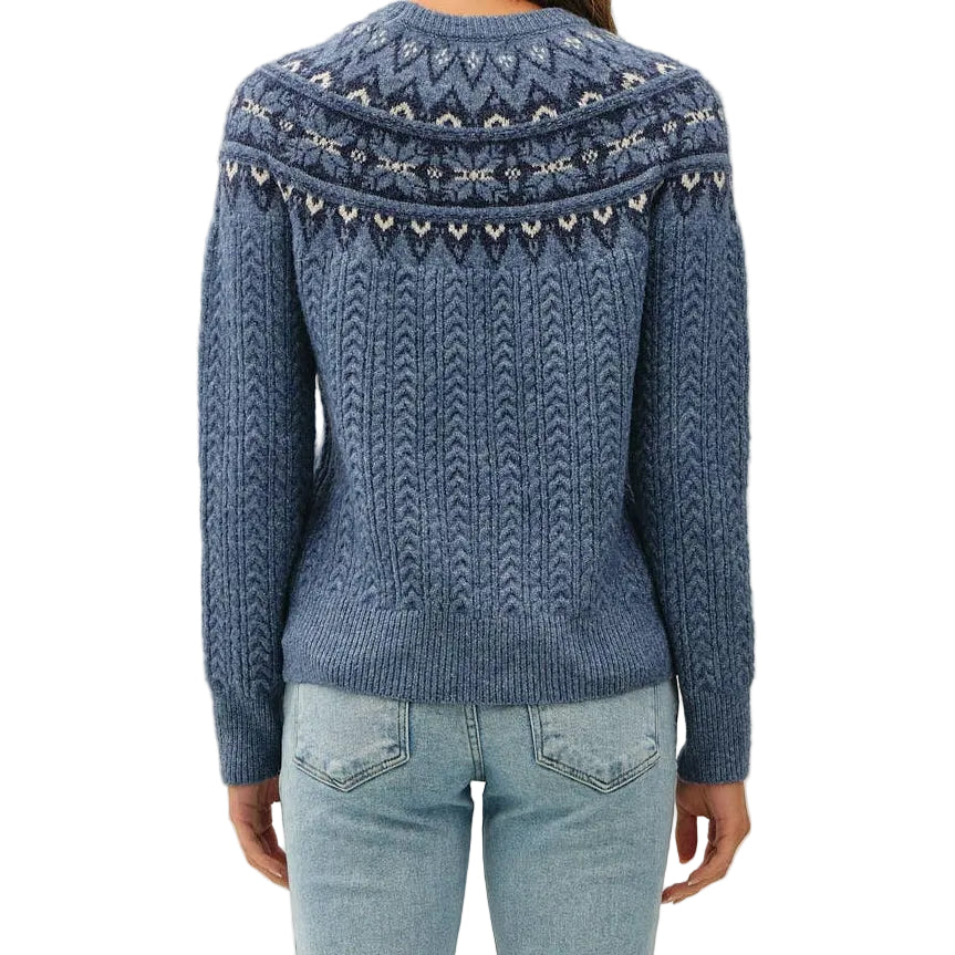 Swiss Blue Nordic Jacquard Crewneck Cable Sweater