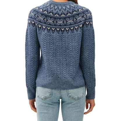 Swiss Blue Nordic Jacquard Crewneck Cable Sweater